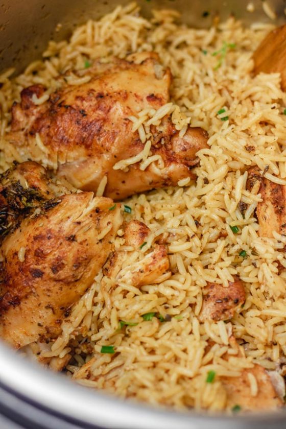 Instant Pot Chicken Thighs and Rice - The Dinner Bite
